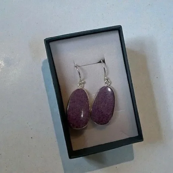 NWOB Boho Handmade Purpurite Jasper Earrings Sterling Silver Gemstone Jewelry - Picture 13 of 14